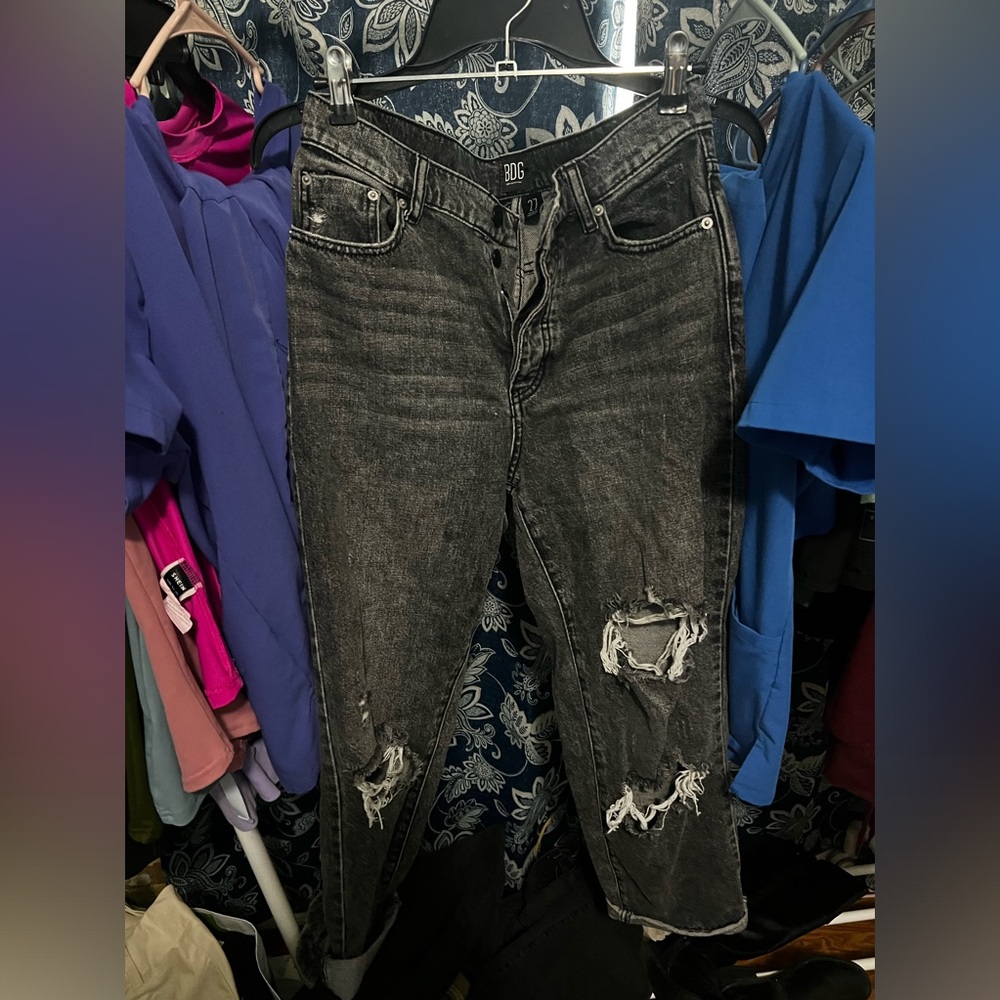 BDG ripped high waisted straight leg jeans.